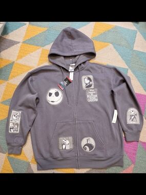 NEW Disney The Nightmare Before Christmas Appliqué Hoodie Full Zip Sweatshirt XL
